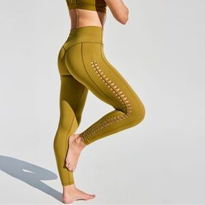 CALIA Women's Inspire Crochet 7/8 Leggings Sz XL - Olive Bronze $108 Activewear